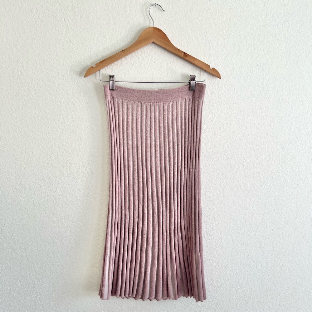 Rebecca Taylor Pink Metallic Wool Blend Pleated Midi Skirt Sz S